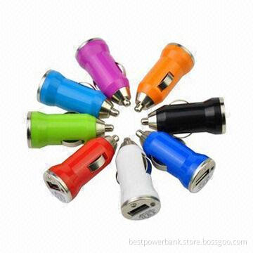 Bullet Mini Single USB In-car Chargers with CE, RoHS, FCC Marks
